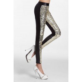 Golden Sequin Front Pu Leggings