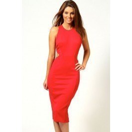 Kate Hollow-Out Midi Dress Red